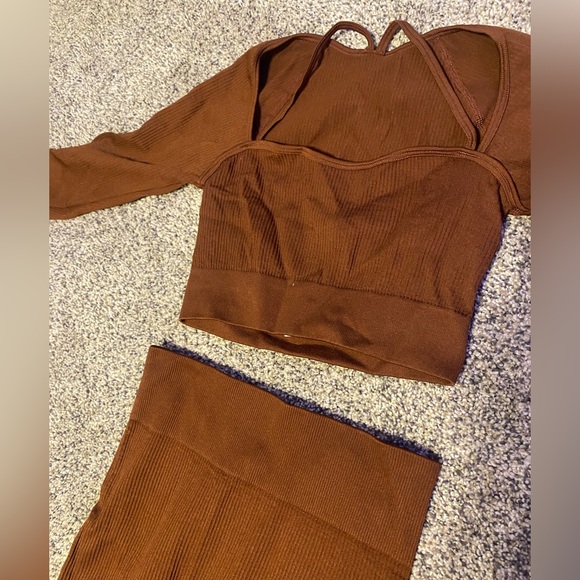 2 piece Solid Seamless Ribbed Long Sleeve and Pants set - Picture 3 of 3